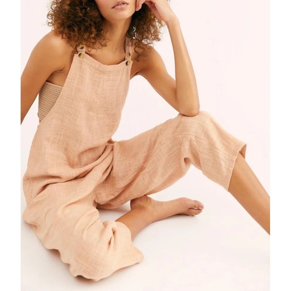 NEW FREE PEOPLE Sz Small SEZANNE JUMPSUIT ONE PIECE FABRIC OVERALLS